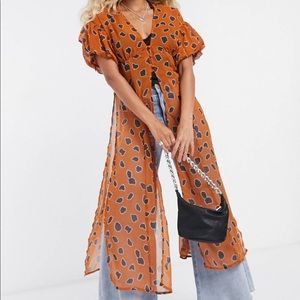 ASOS DESIGN Leopard Longline Blouse with Button Front Size 10